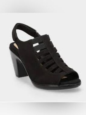 Croft & Barrow Black Strappy PeepToe ortho eco insoles suede Heel -women’ size 8